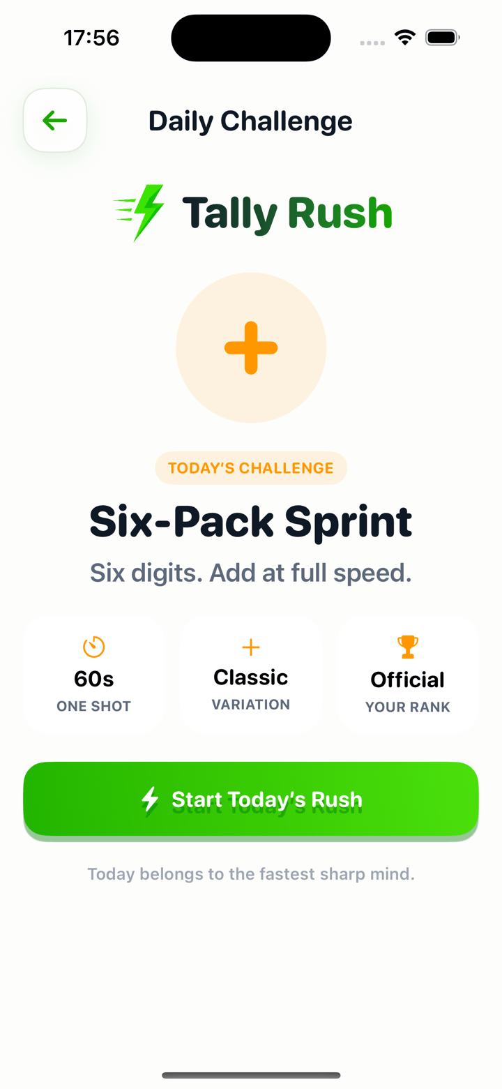 Tally Rush Daily Challenge screen