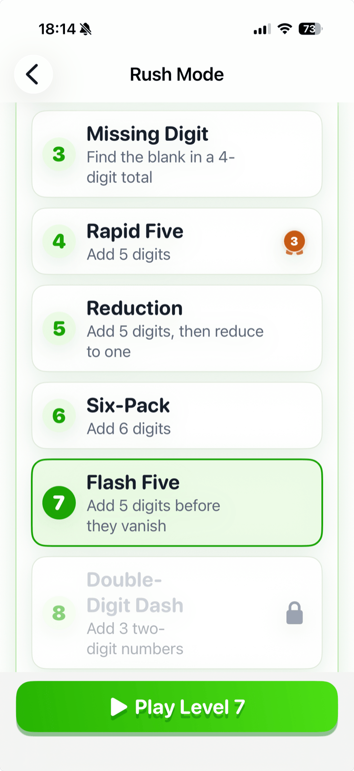 Tally Rush level ladder leading to Level 20 Master Mix